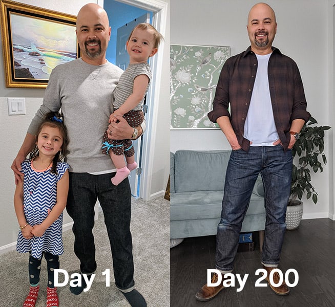 A raw jean on day 1 vs day 200