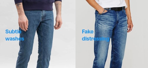 Professional jean washes vs distressed jean washes. 